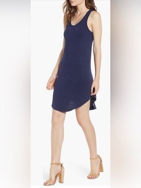 Leith Asymmetrical Tank Dress in Navy Blue